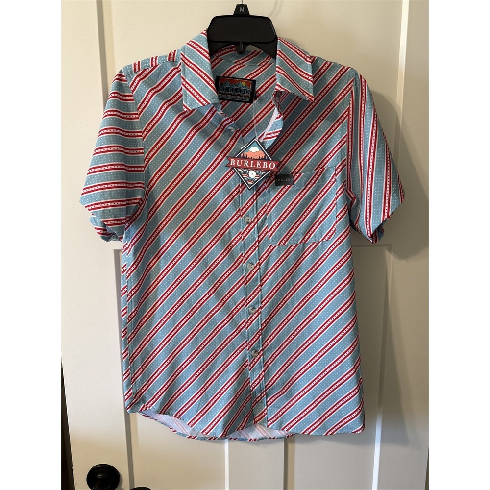 Burlebo Shirt Mens S Performance Teal Red Striped Stars Stripes Candy Cane